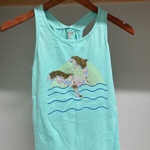 Cat & Jack Girls Tank Top – Aqua with Sequin Dolphin Design, Size L (10/12)